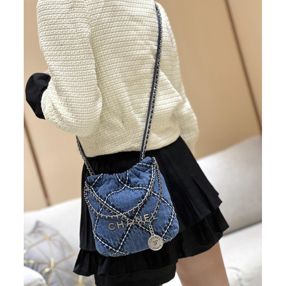 Chanel 22 Mini Handbag in Stitched Denim AS3980