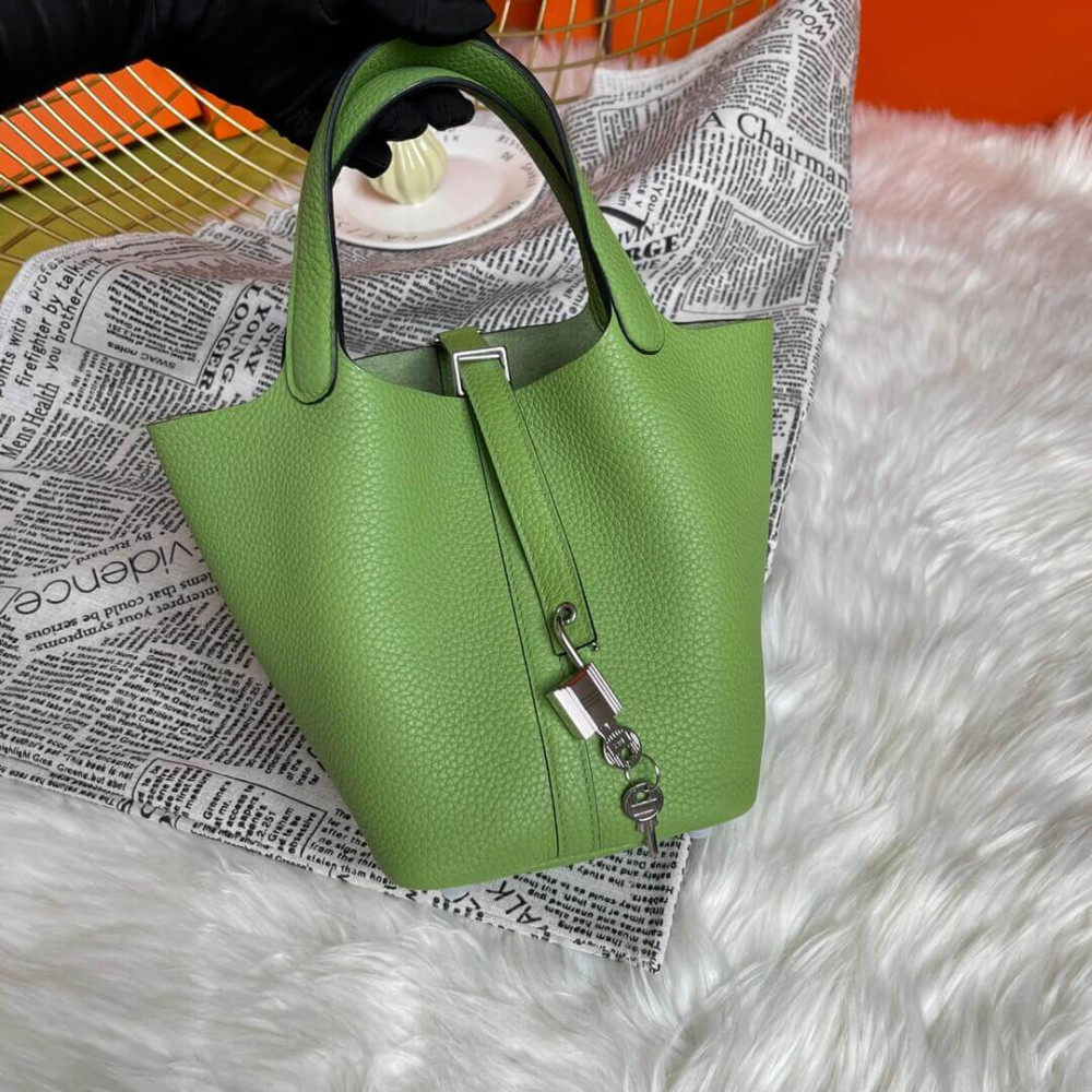 Hermes Picotin Lock Bag in Taurillon Clemence Vert Criquet