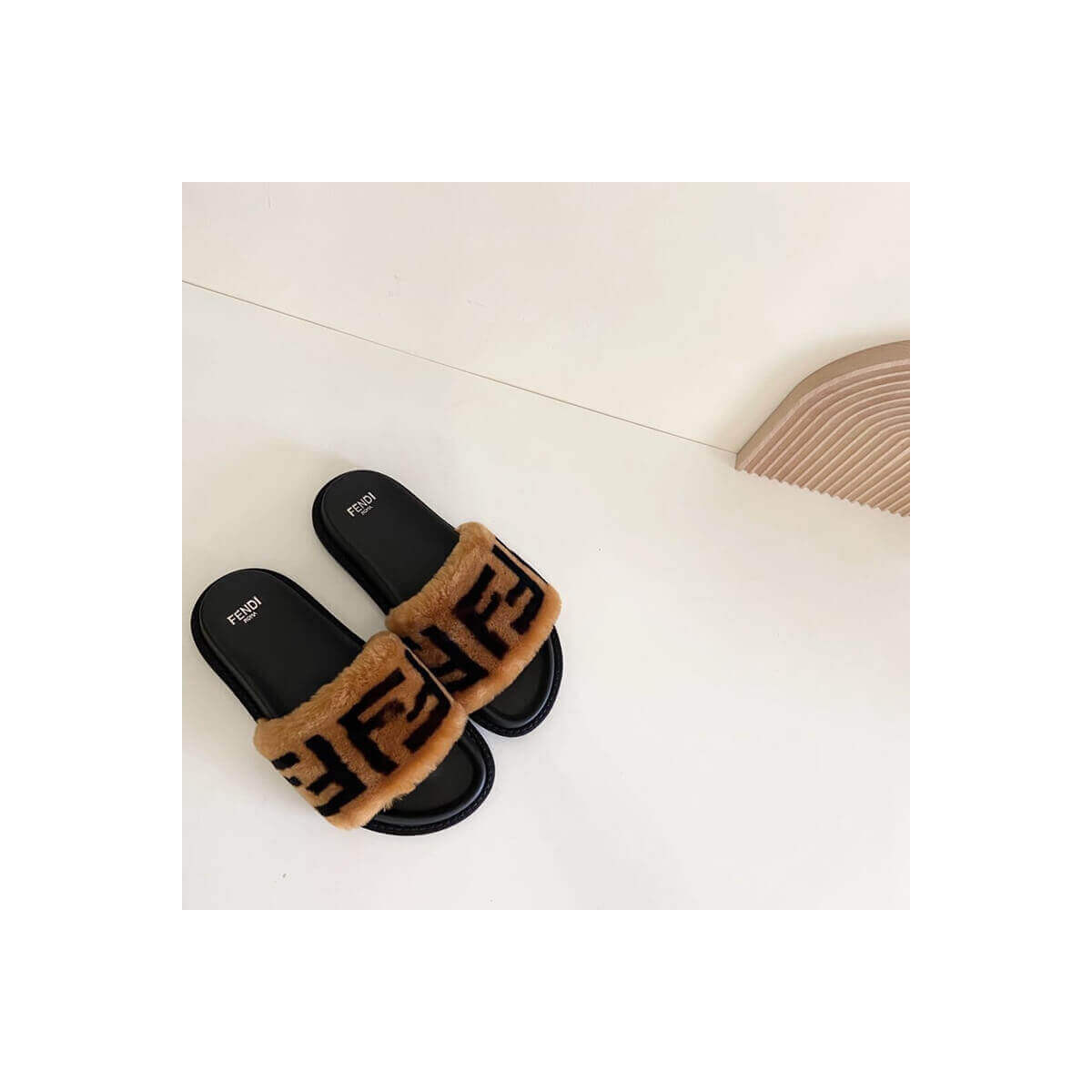 Fendi FF Fur Pool Slide Sandals F125