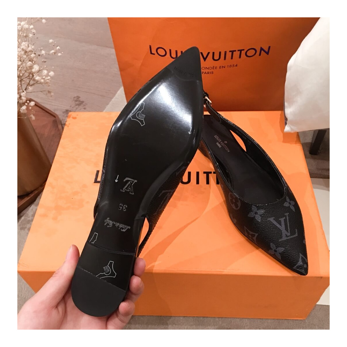 Louis Vuitton Monogram Eclipse Cherie Slingback Ballerina 1A68AV