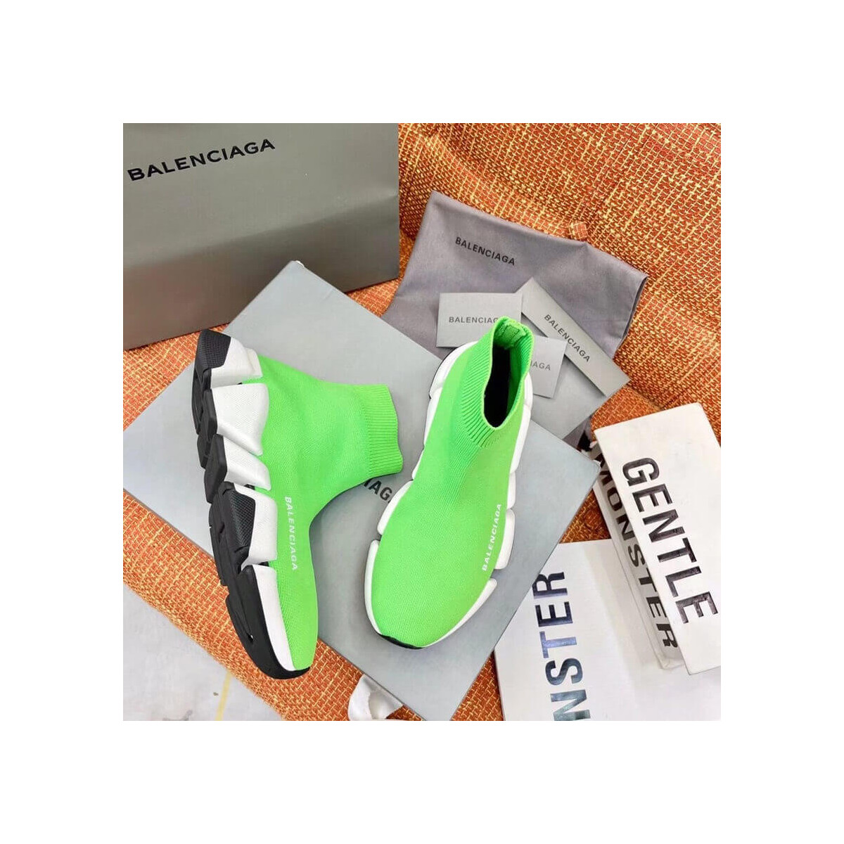 Balenciaga Speed 2.0 Knit Sock Sneakers 617239 Green