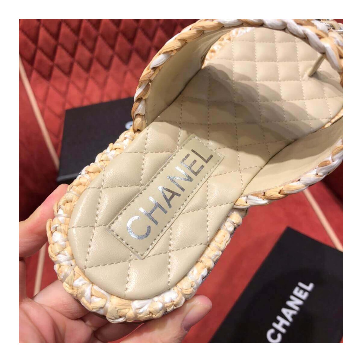 Chanel Raffia &amp; Lambskin Sandals G34694