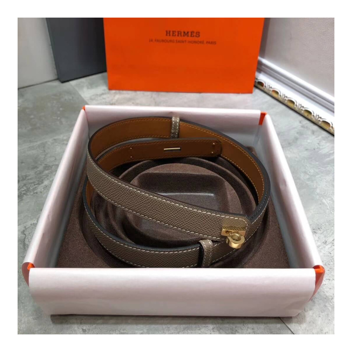 Hermes O&#039;Kelly 24 Belt H07960 Grey