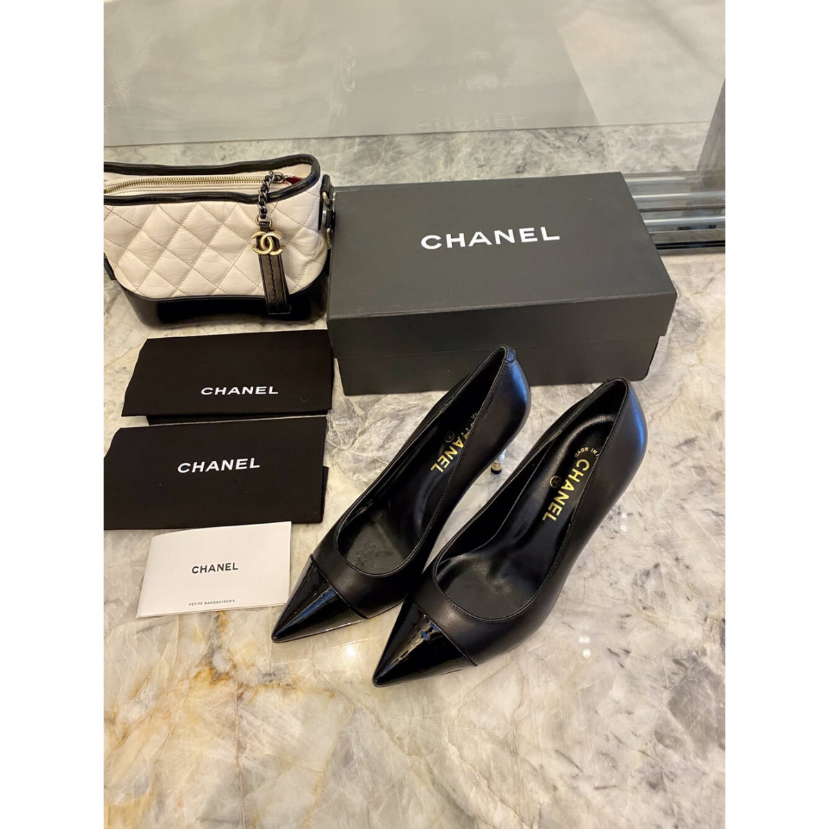 Chanel Lambskin &amp; Grosgrain 8.5cm Heel Pumps G35536