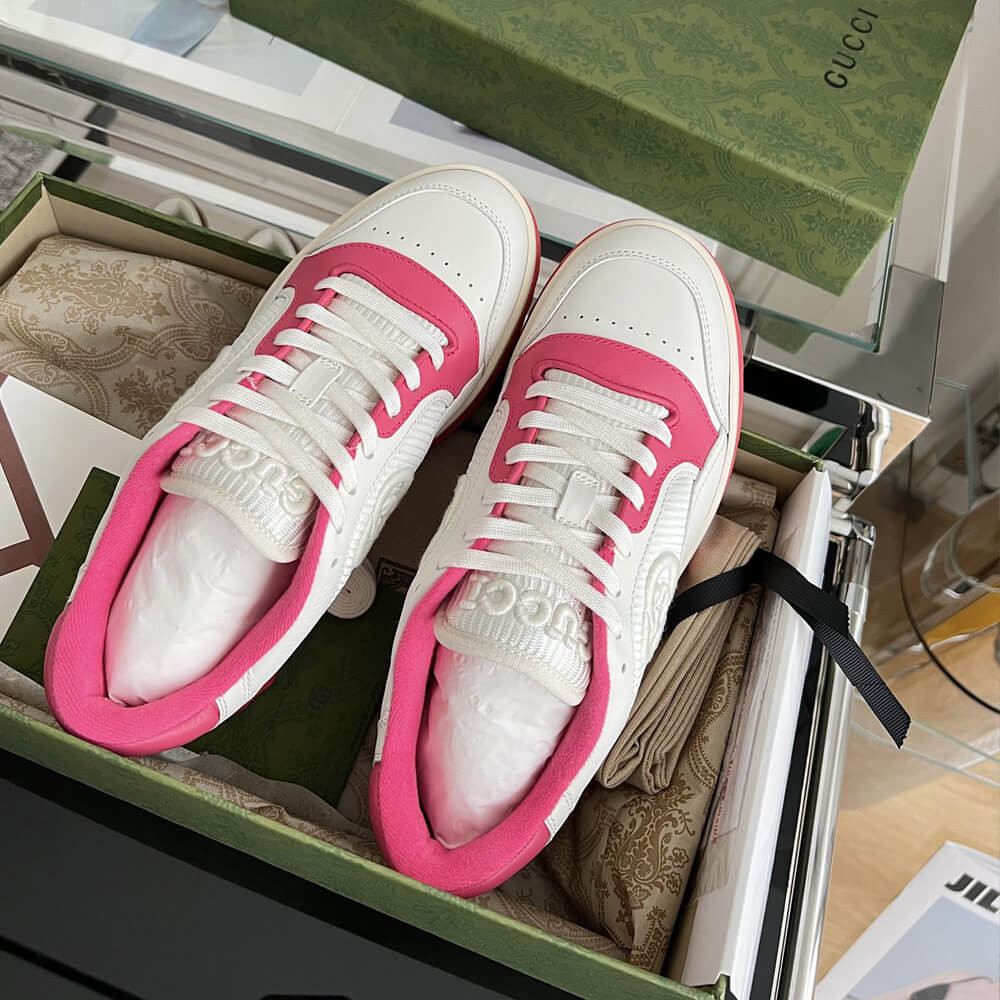 Gucci MAC80 Interlocking G Leather Sneakers Pink/White 749909