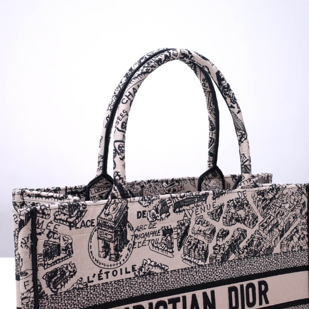 Christian Dior Book Tote Beige and Black Plan de Paris Embroidery