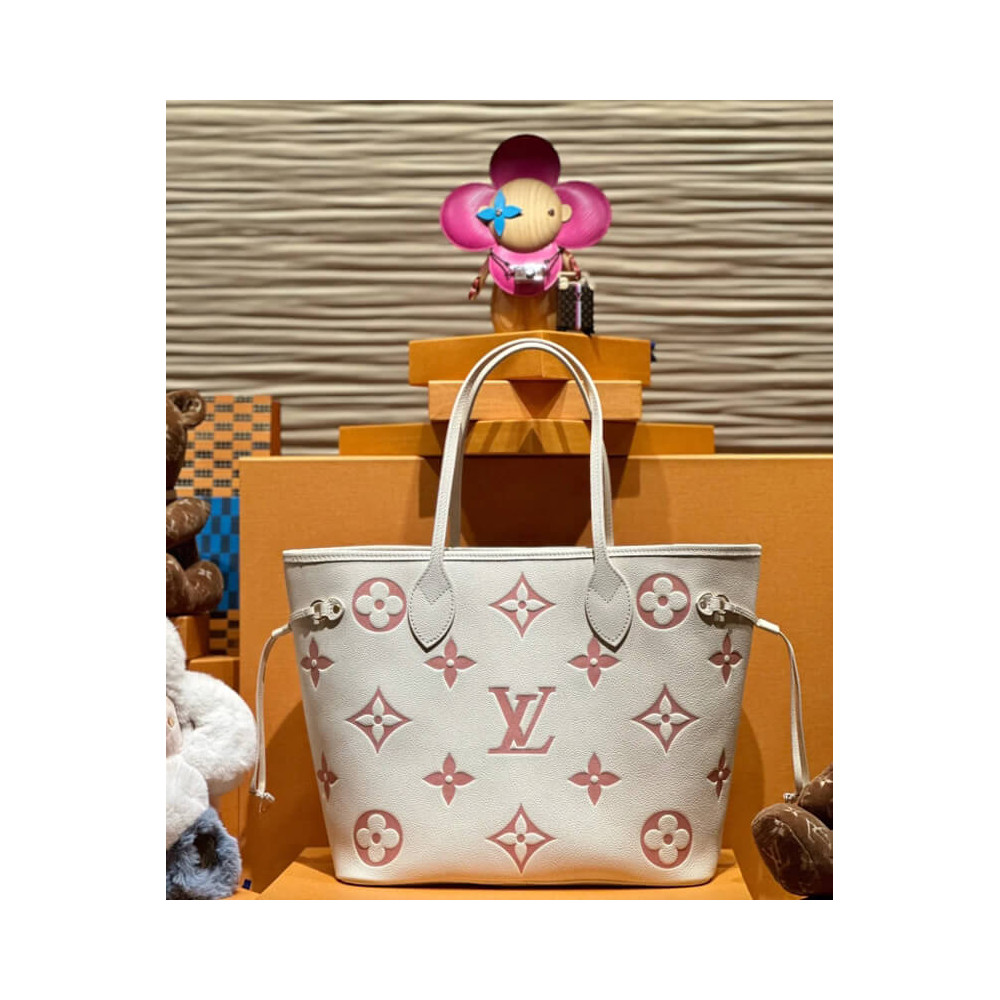 Louis Vuitton Monogram Empreinte Leather Neverfull MM M21579 Creme/Pink