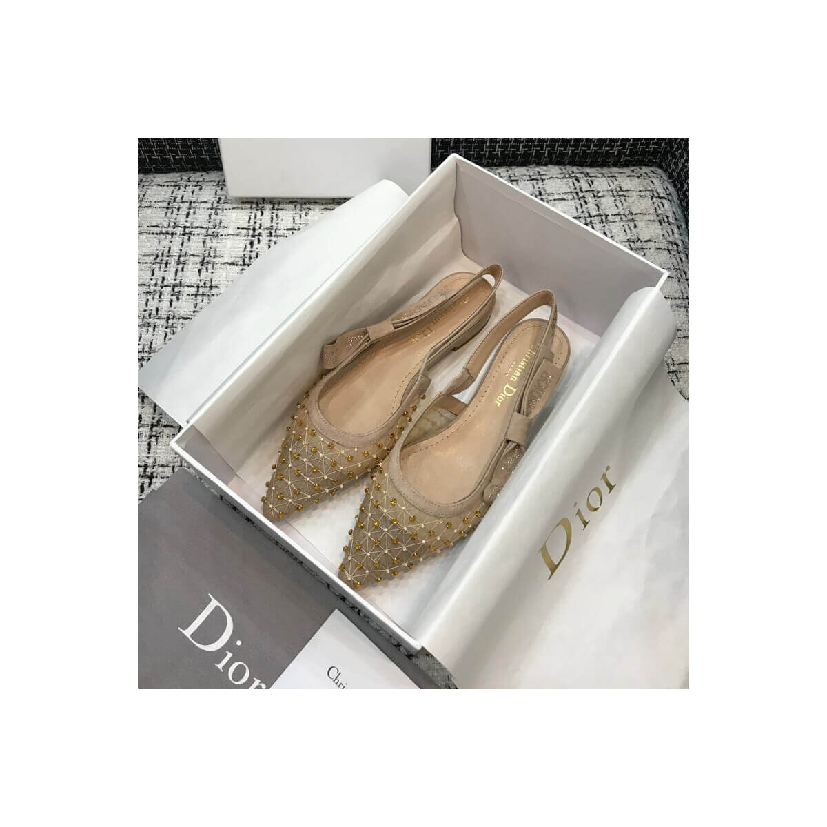 Dior J&#039;adior Slingback Ballerina Flat with Thread and Bead Embroidery P766