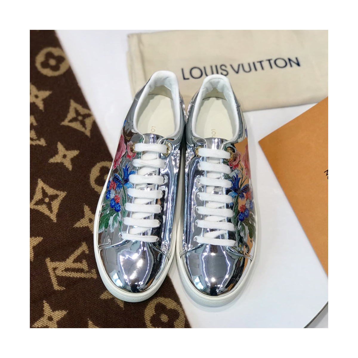 Louis Vuitton Metallic Silver Printed Frontrow Sneaker 1A5N7W