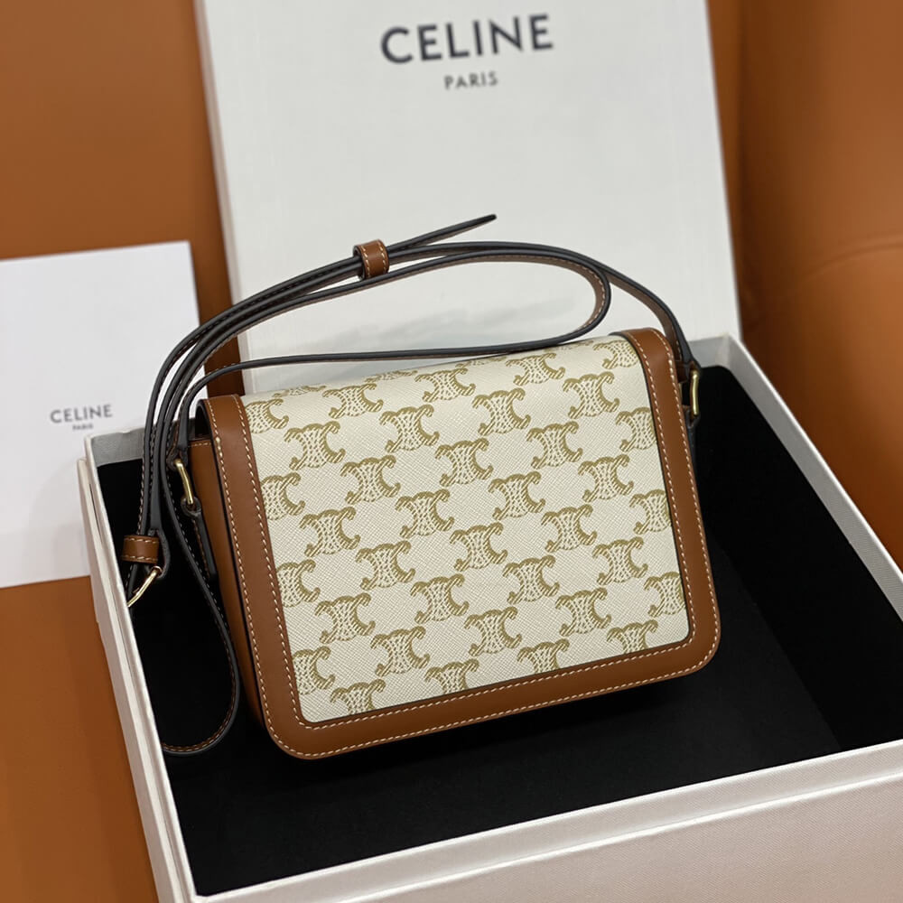 Celine Teen Triomphe Bag In Triomphe Canvas and Calfskin White 188423