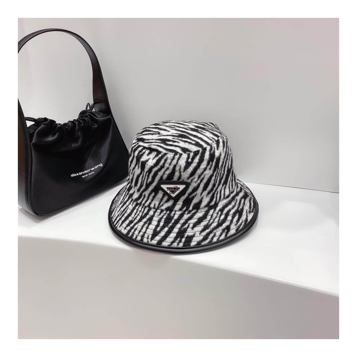 Prada Wool Bucket Hat In Zebra Print 2HC138