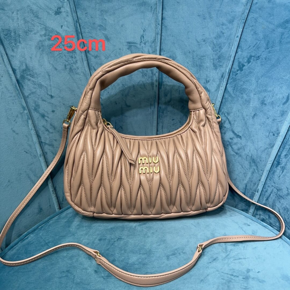 Miu Miu Wander Matelasse Nappa Leather Hobo Bag 5BC153 Sand Beige