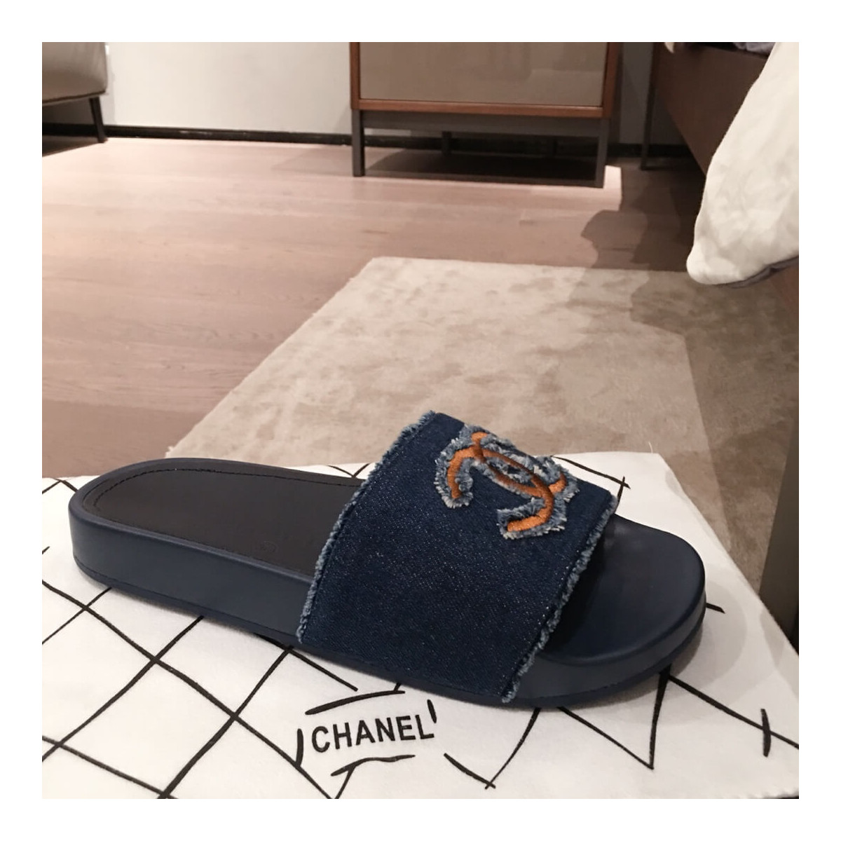 Chanel Denim Logo Sandal Mules G35781