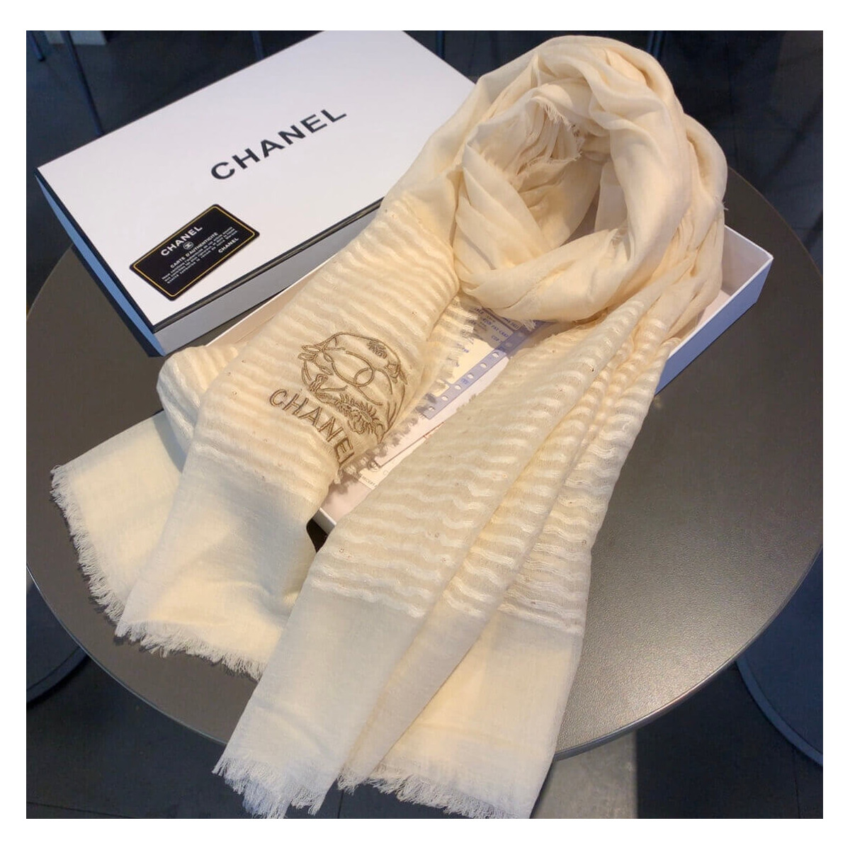 Chanel Cashmere CC Scarf A0340