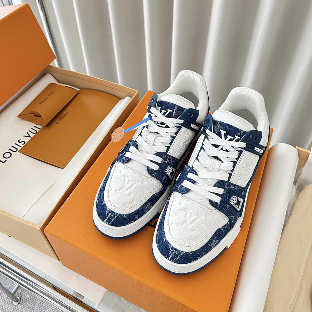 Louis Vuitton LV Trainer Sneaker Monogram Denim White Blue