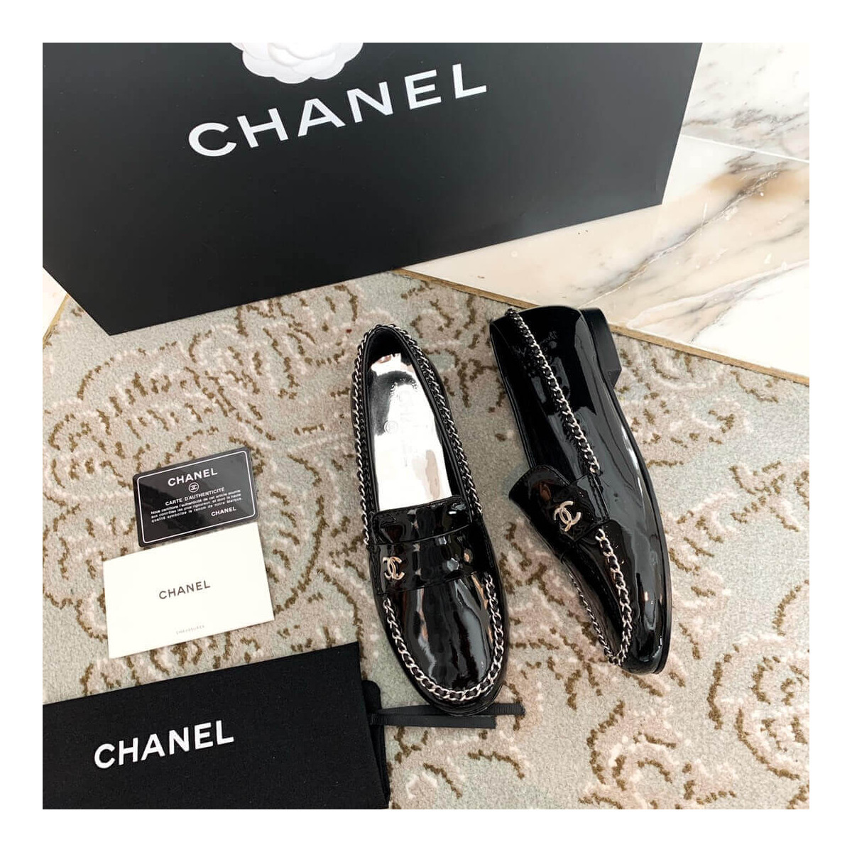 Chanel Patent Leather Chain Loafers G35631