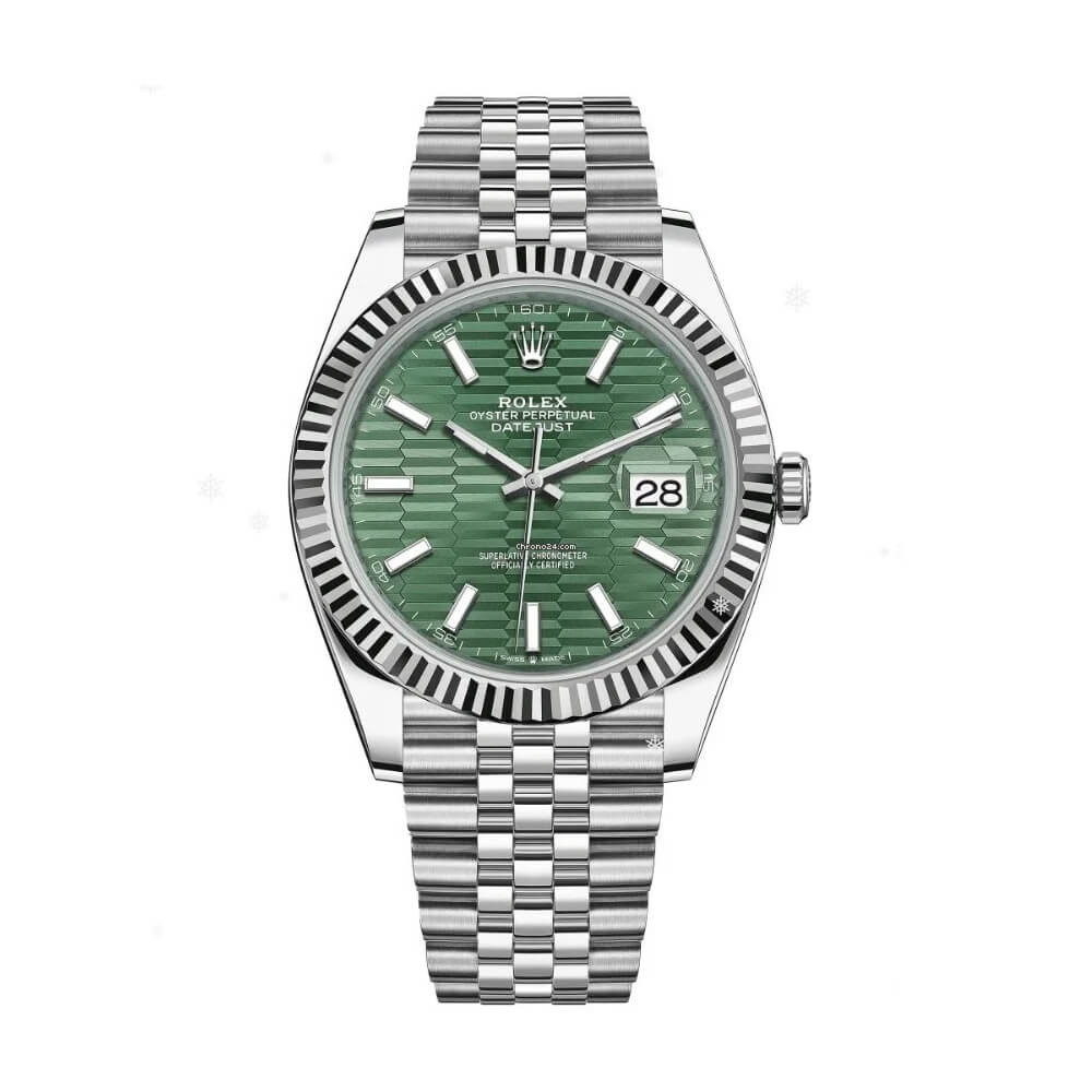 Rolex Datejust 41mm Green Motif Dial Jubilee Stainless Steel Automatic Fluted Bezel