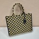 Prada Large Symbole Embroidered Fabric Handbag 1BA356 Black/Beige