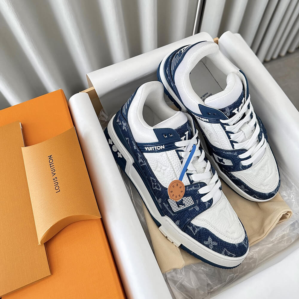 Louis Vuitton LV Trainer Sneaker Monogram Denim White Blue