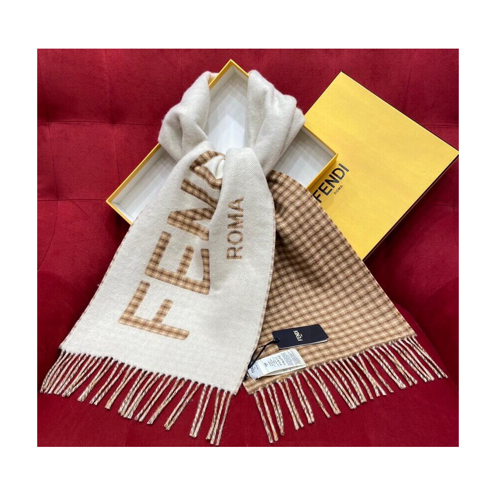 Fendi Cream Wool And Cashmere Scarf FXT334