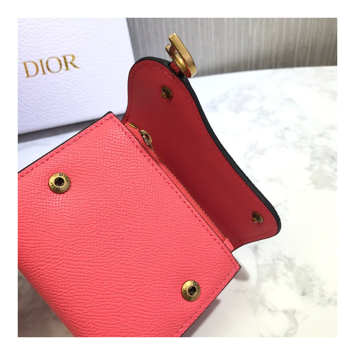 Christian Dior Grained Calfskin Saddle Lotus Wallet S5652