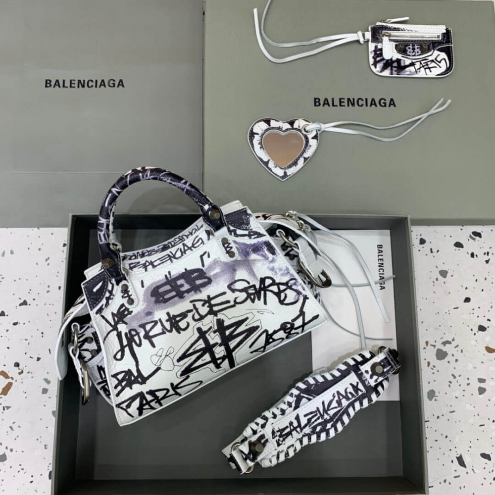 Balenciaga Neo Cagole XS Studded Printed Crinkled-Leather Tote 638515