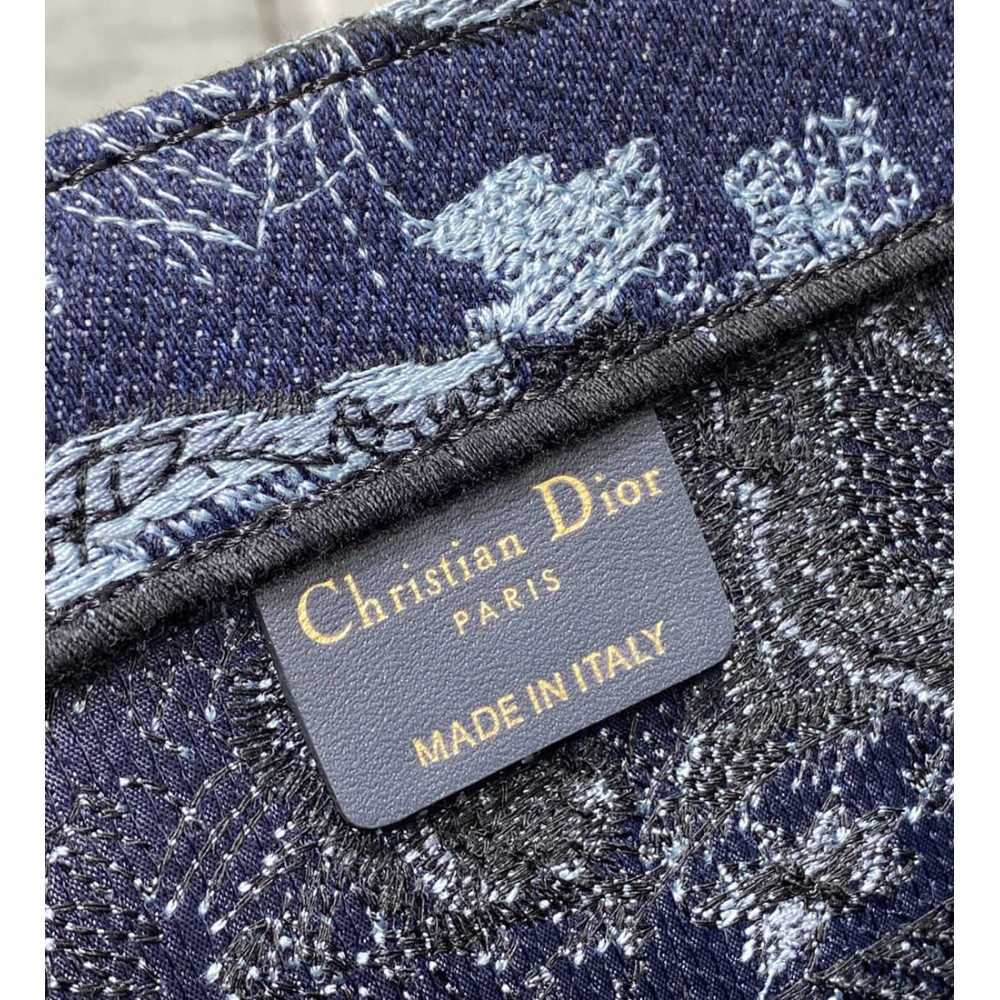 Dior Book Tote Denim Blue Toile de Jouy Embroidery