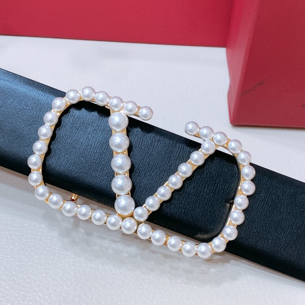 Valentino Vlogo Signature Reversible Belt In Shiny Calfskin With Pearls 40 mm