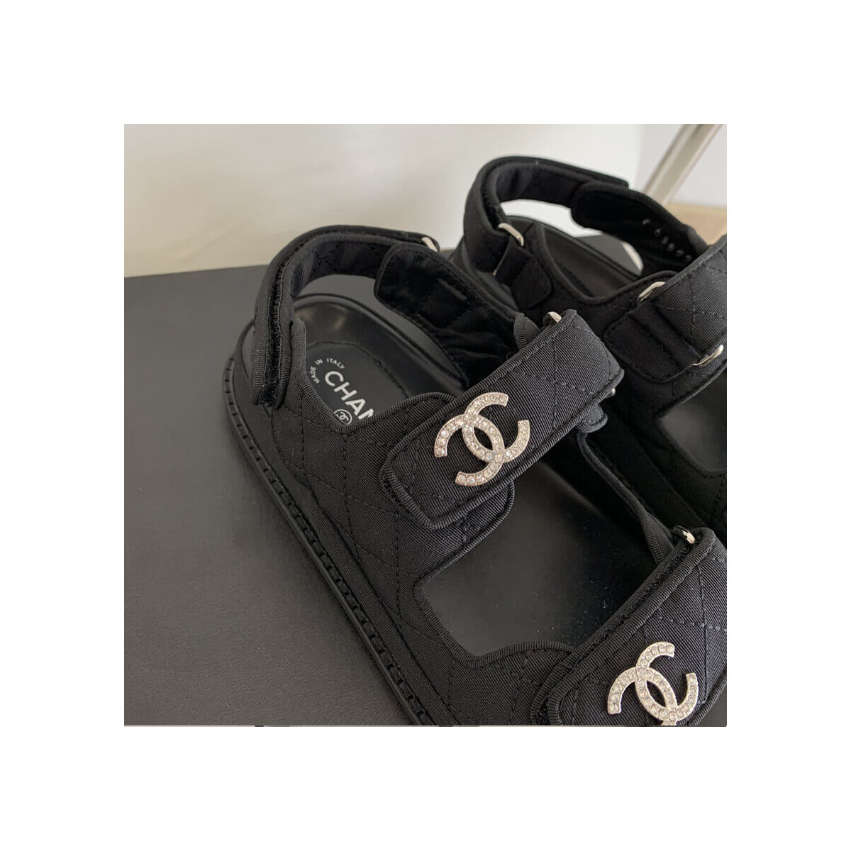 Chanel Crystal CC Velcro Sandals 261154