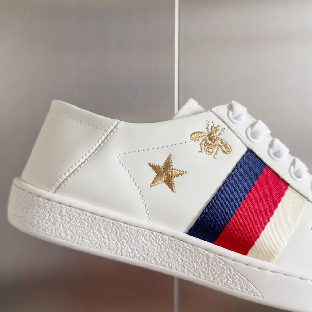 Gucci Ace Bees &amp; Stars Embroidered Sneaker White Leather 386750