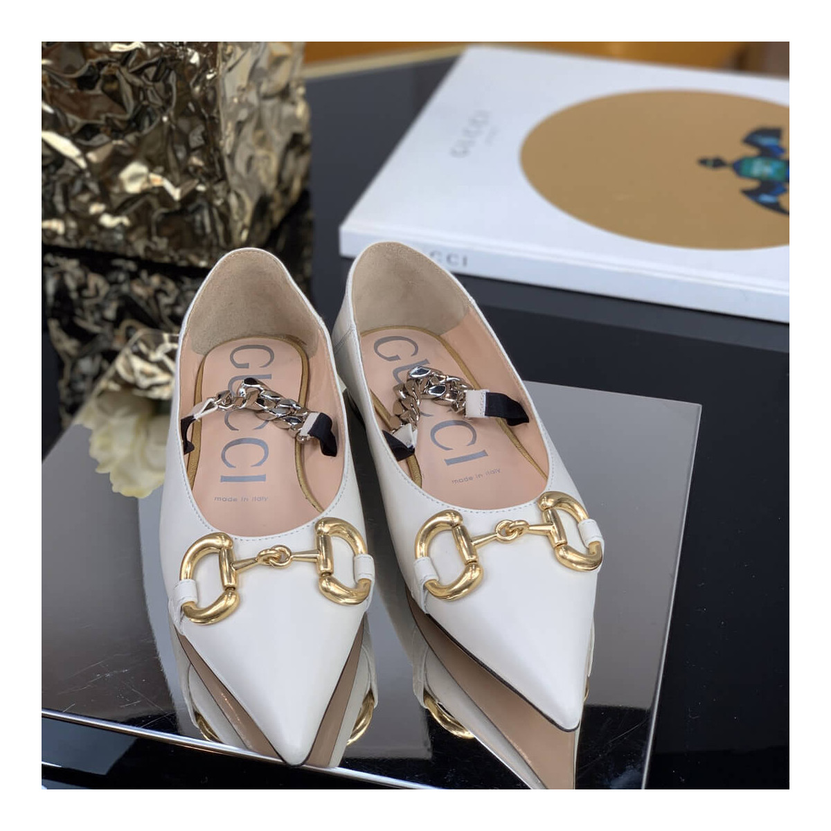 Gucci Leather Ballet Flat With Horsebit 621161 White