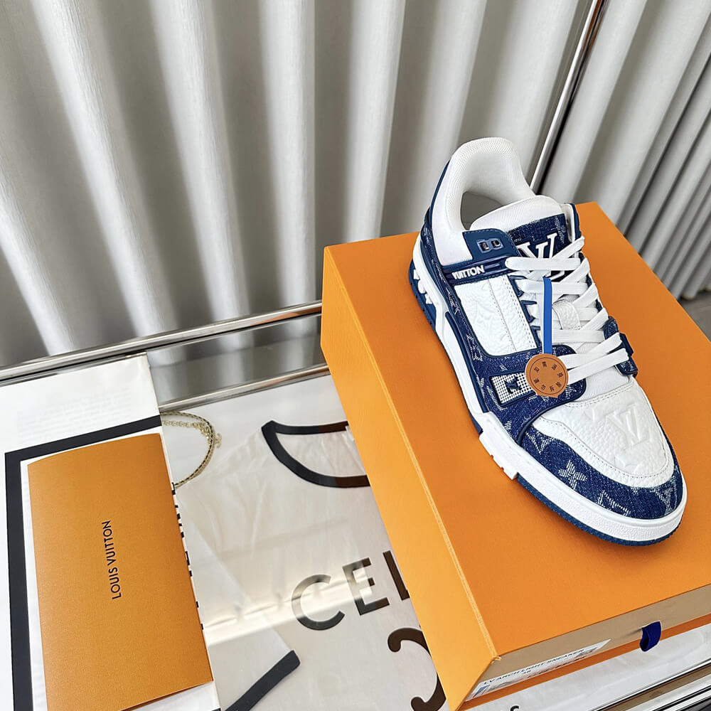 Louis Vuitton LV Trainer Sneaker Monogram Denim White Blue