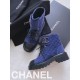 Chanel Blue Denim Quilted Lace Up Boots G36424