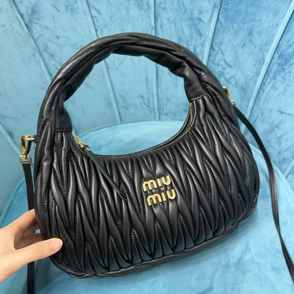 Miu Miu Wander Matelasse Nappa Leather Hobo Bag 5BC153 Black