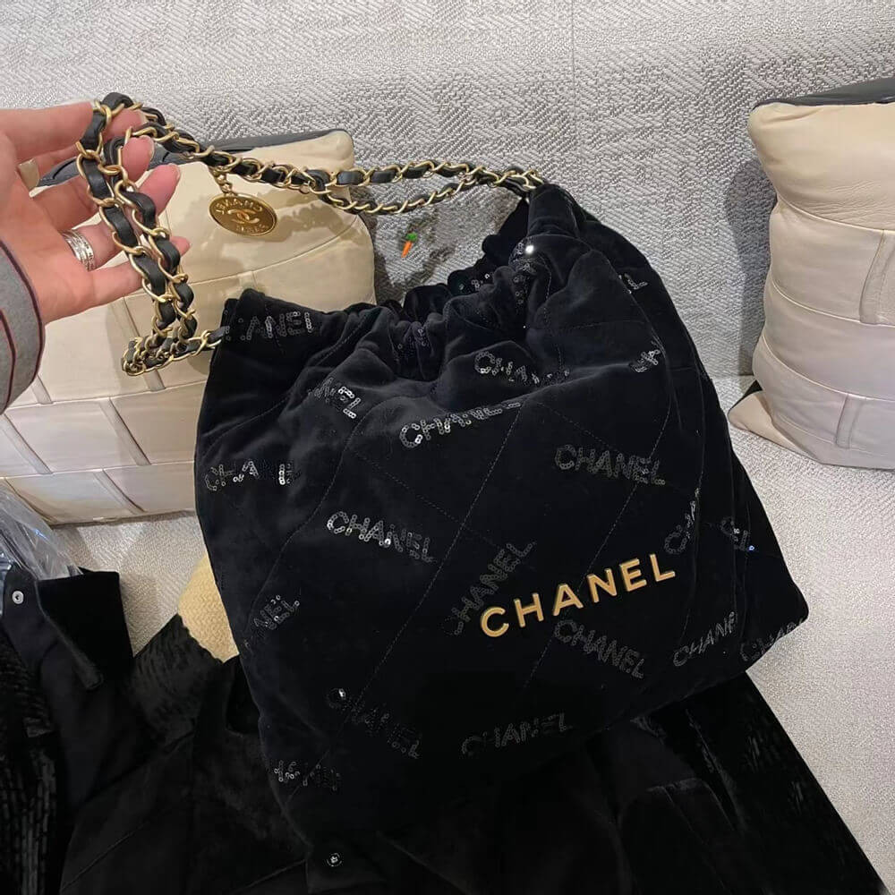 Chanel 22 Small Handbag Velvet with Sequins AS3260