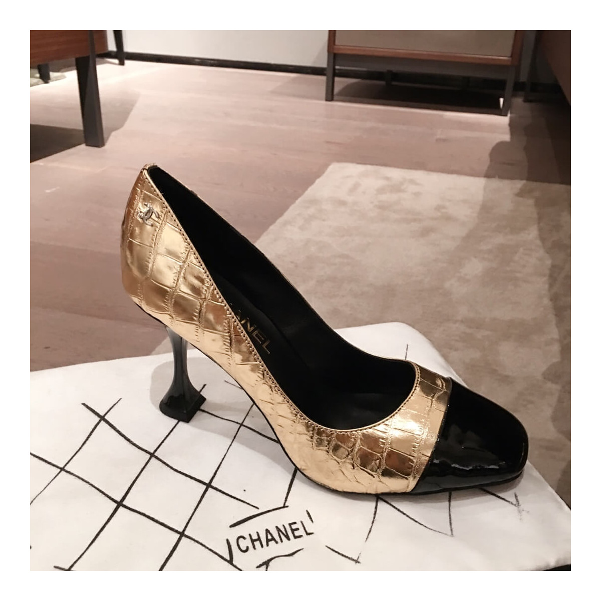 Chanel Crocodile Patent Pumps G35827