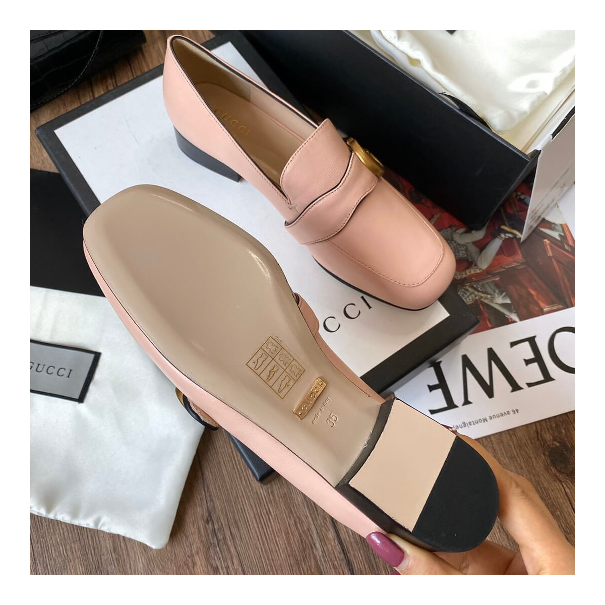 Gucci Leather Loafer with Double G 602496 Pink