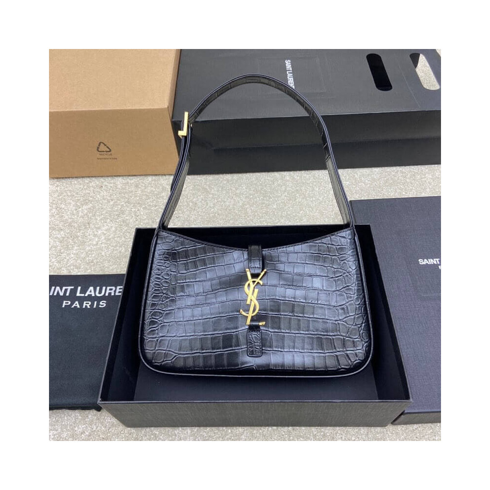 Saint Laurent 5A7 Crocodile-Effect Shoulder Bag Black 657228