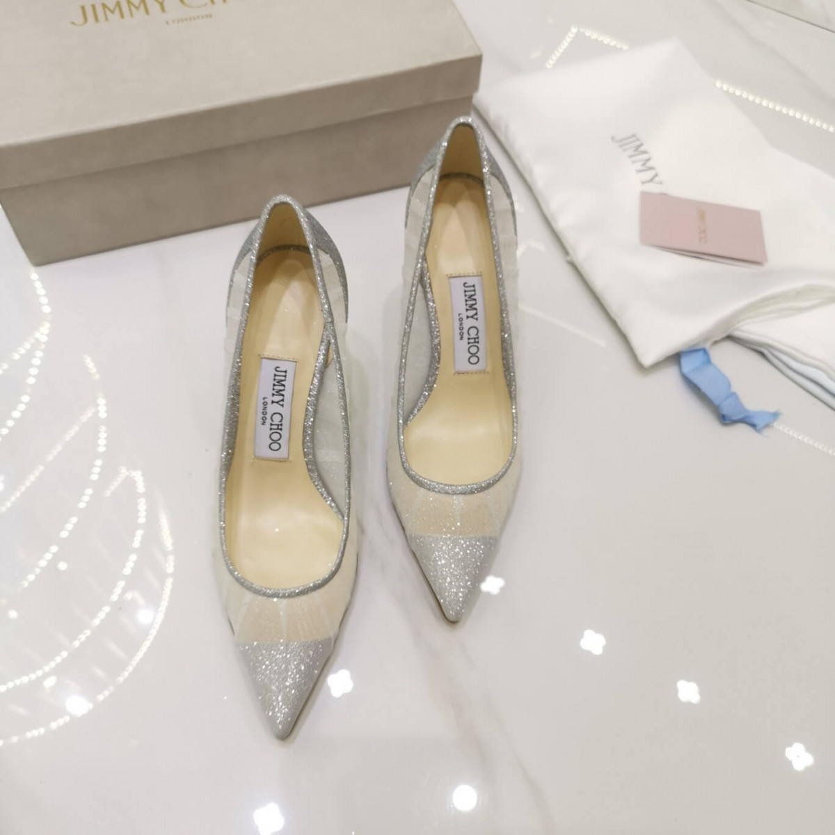 Jimmy Choo 8.5cm Glitter Tulle Stiletto Pumps 513800