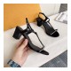 Chanel Open Toe Plain Leather Logo Heeled Sandals G36122