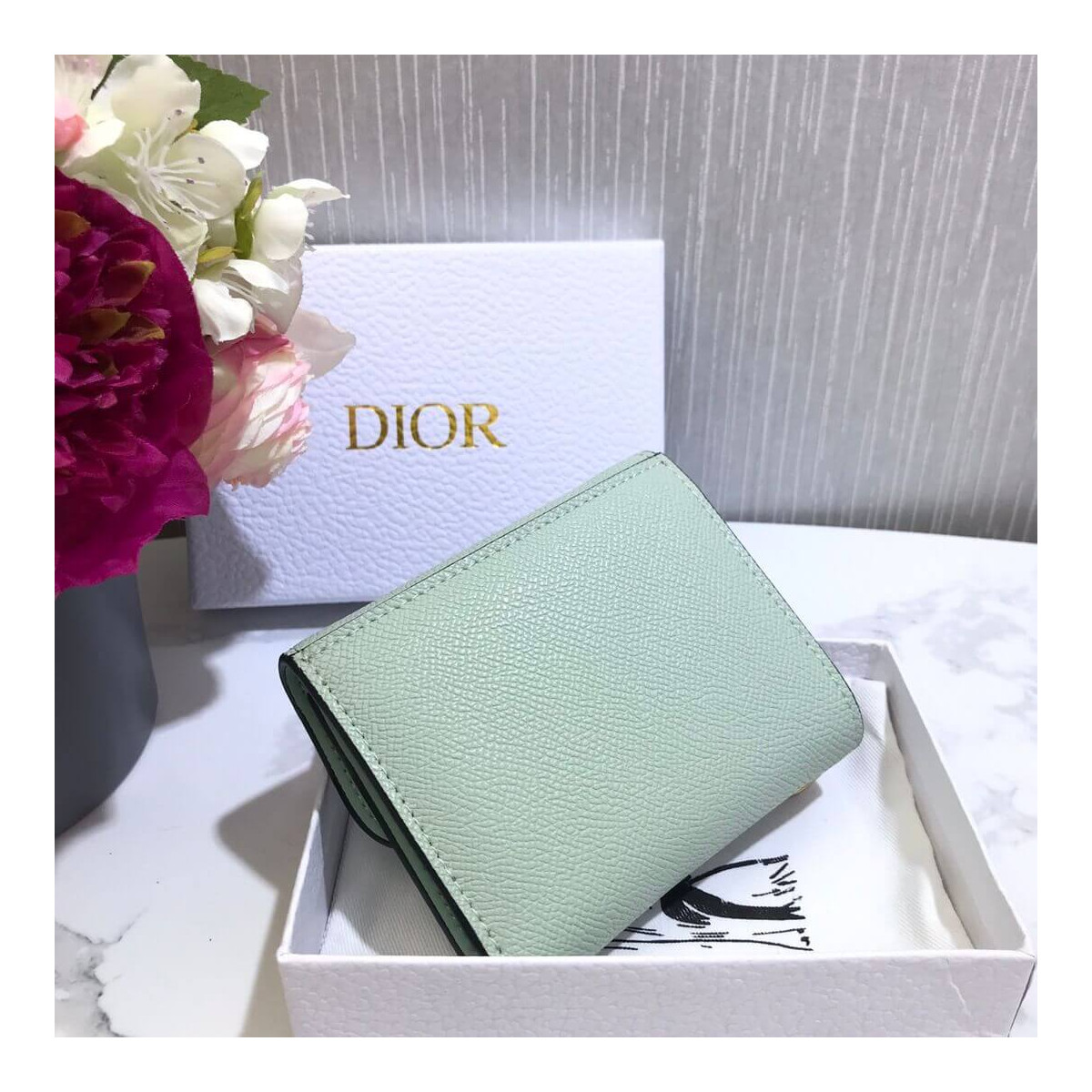 Christian Dior Grained Calfskin Saddle Lotus Wallet S5652