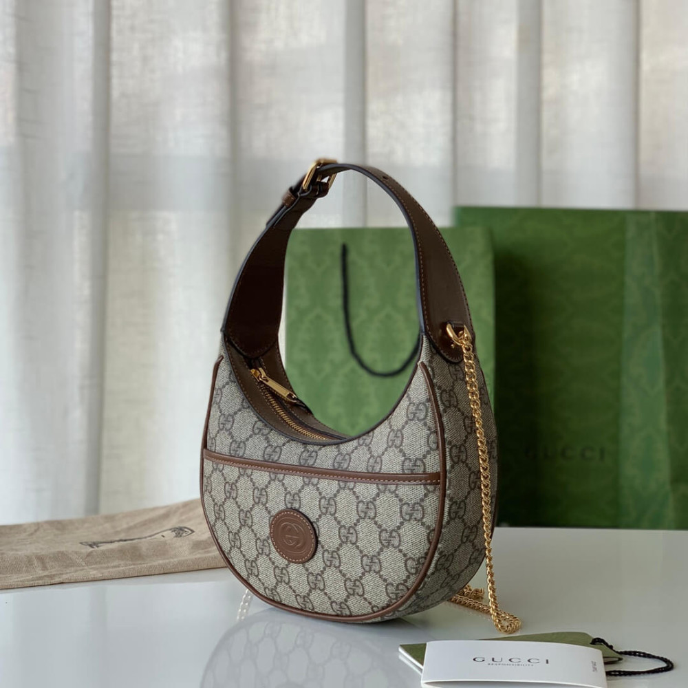 Gucci Half-Moon-Shaped Mini Bag with Interlocking G 726843 Brown