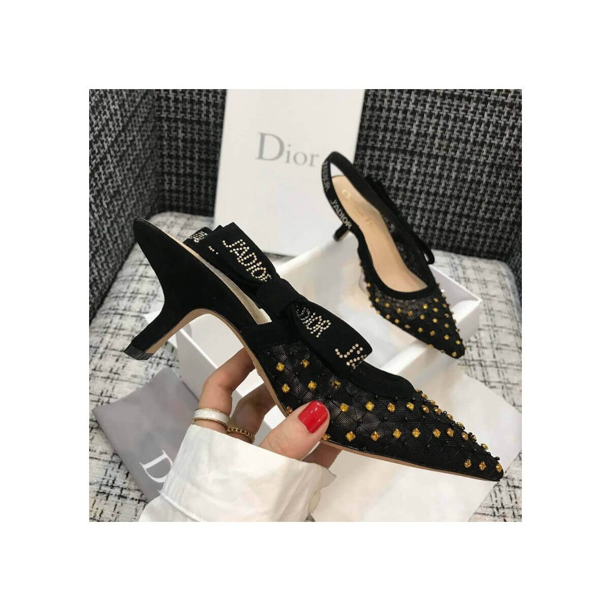 Dior J&#039;adior Slingback Pump with Thread and Bead Embroidery P767