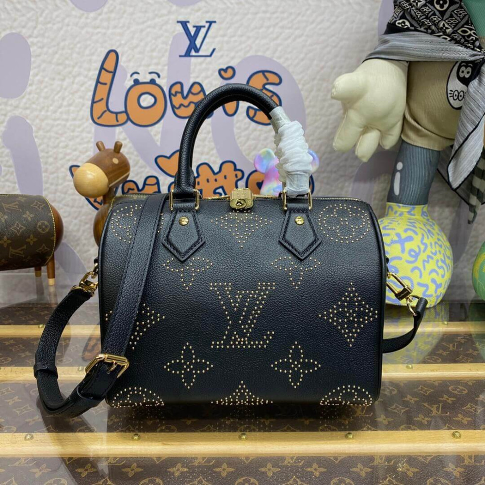 Louis Vuitton Speedy Bandouliere 25 M46736 Black Monogram Empreinte With Studs