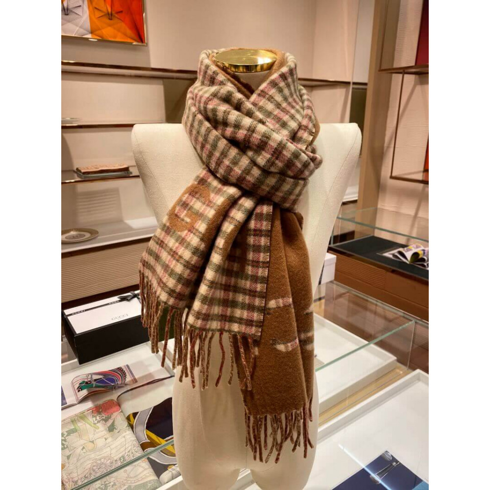 Gucci Check Jacquard Scarf With Gucci 644311