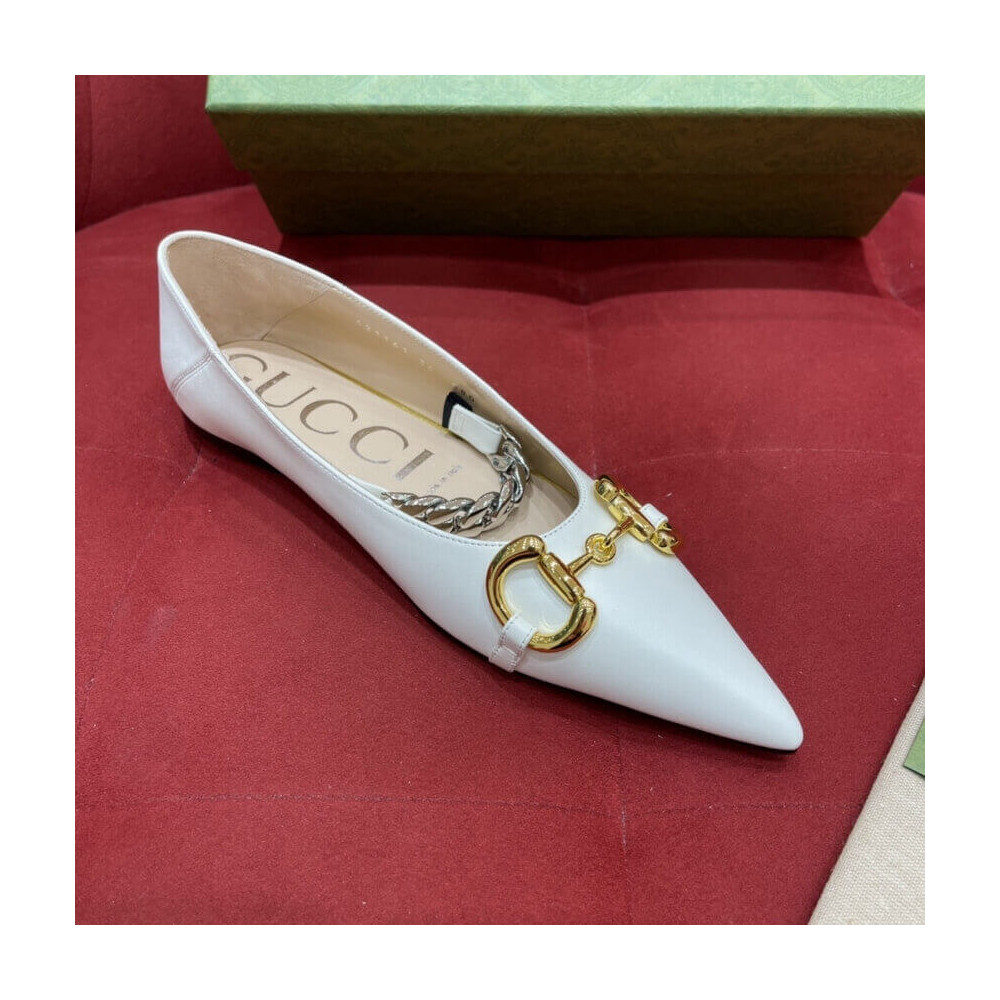 Gucci Chain Leather Ballet Flats with Horsebit 621161