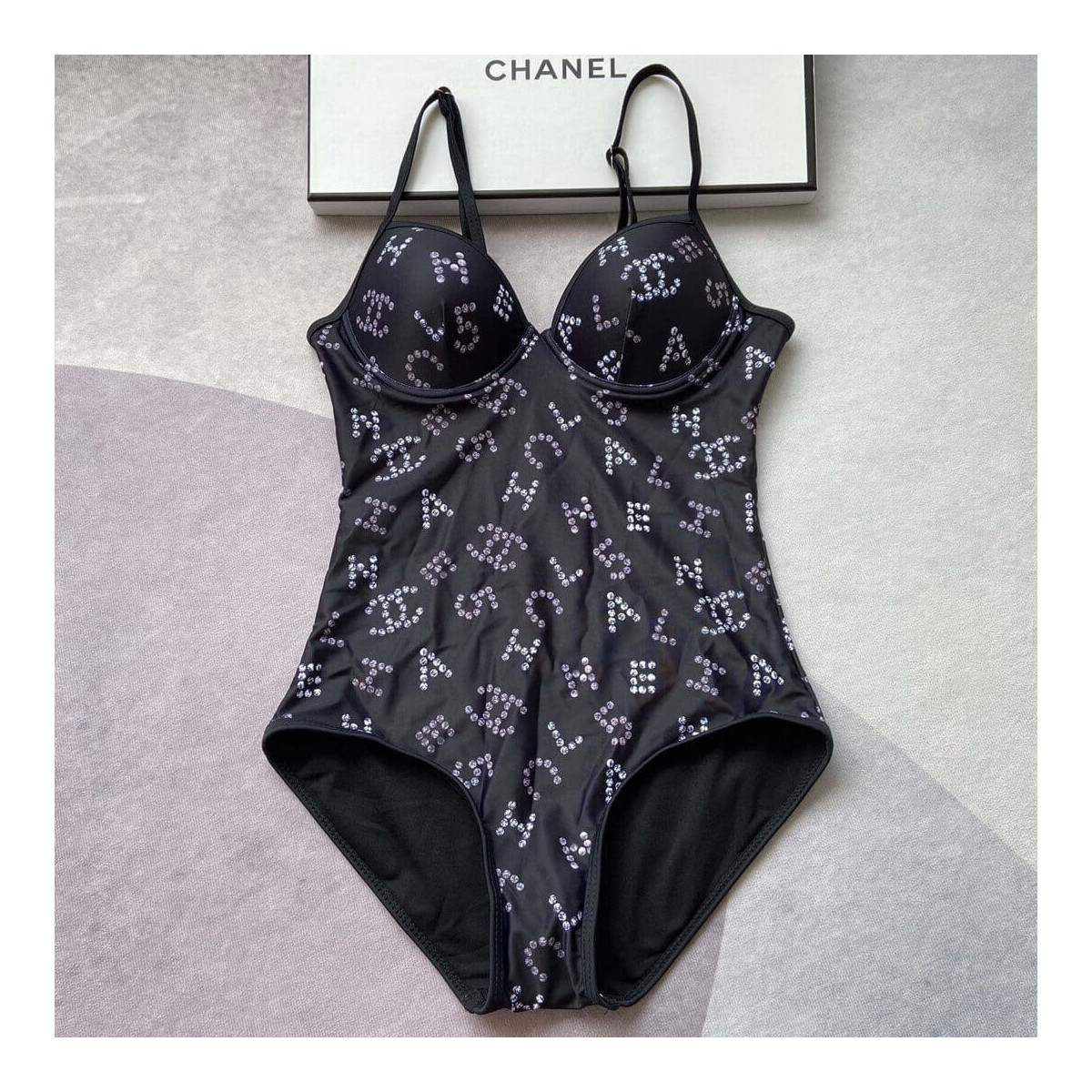 Chanel Glittered CC Logo Print One Piece Swimsuit P62750