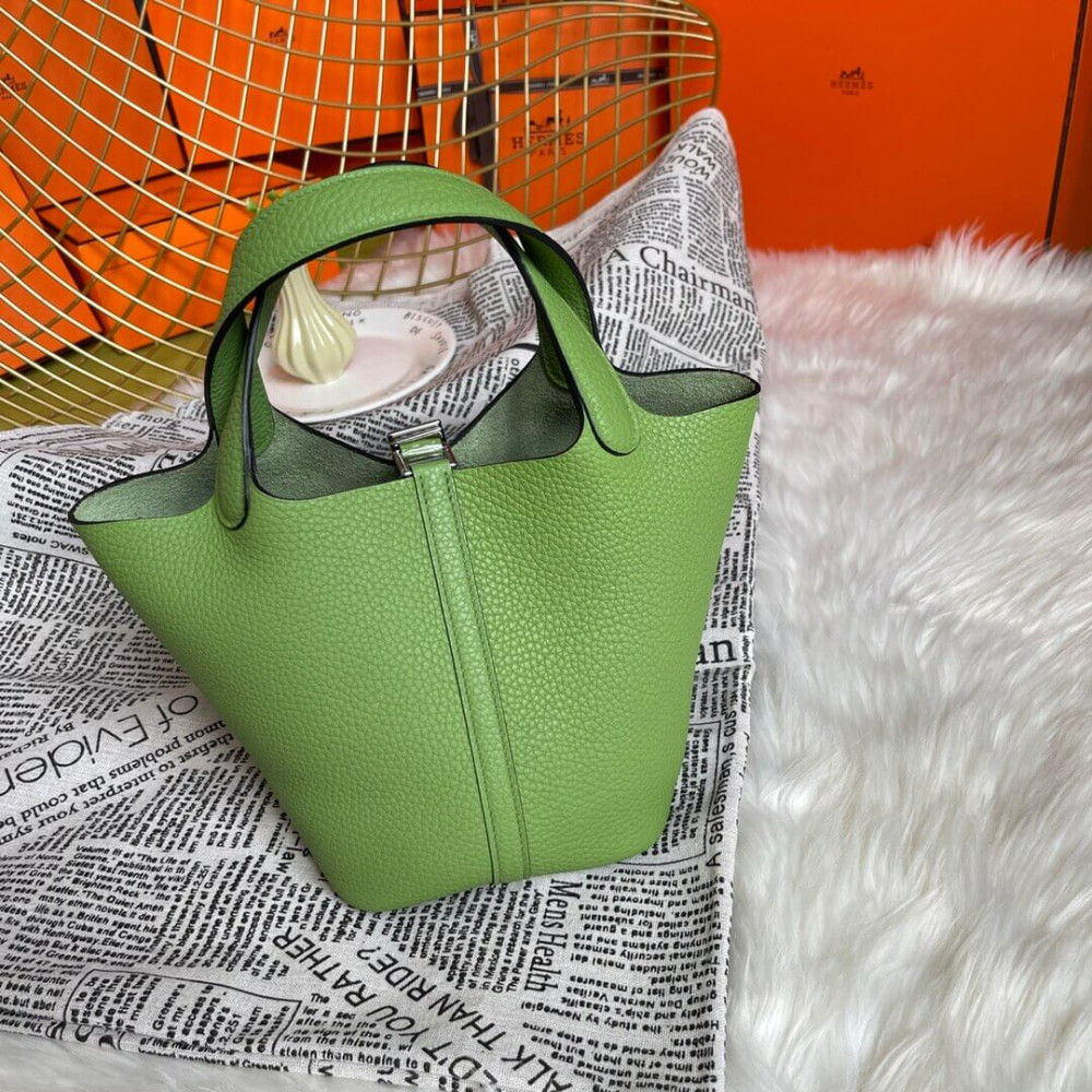 Hermes Picotin Lock Bag in Taurillon Clemence Vert Criquet