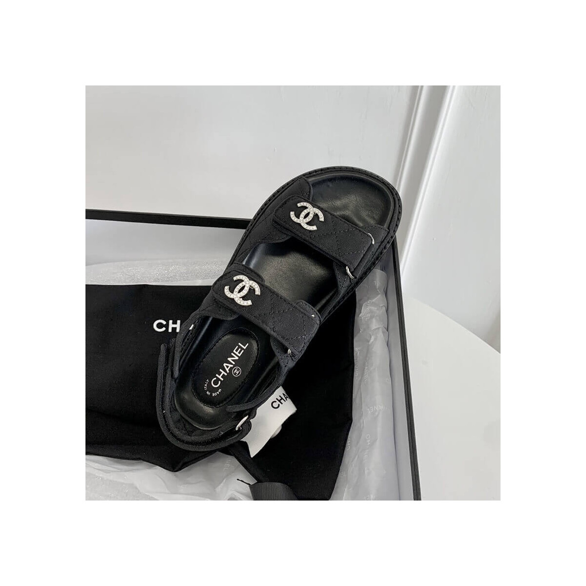 Chanel Crystal CC Velcro Sandals 261154