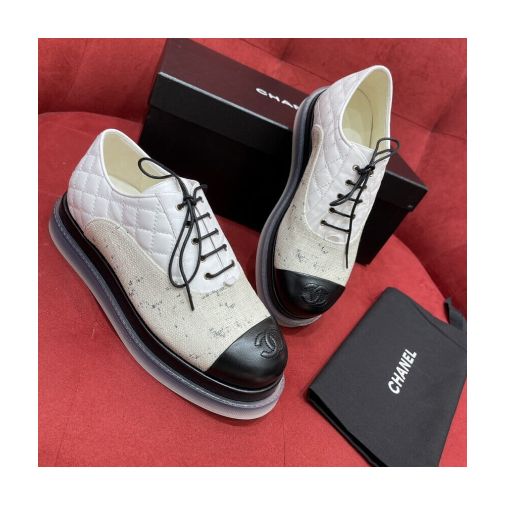 Chanel Calfskin Lace-Ups G37238 White